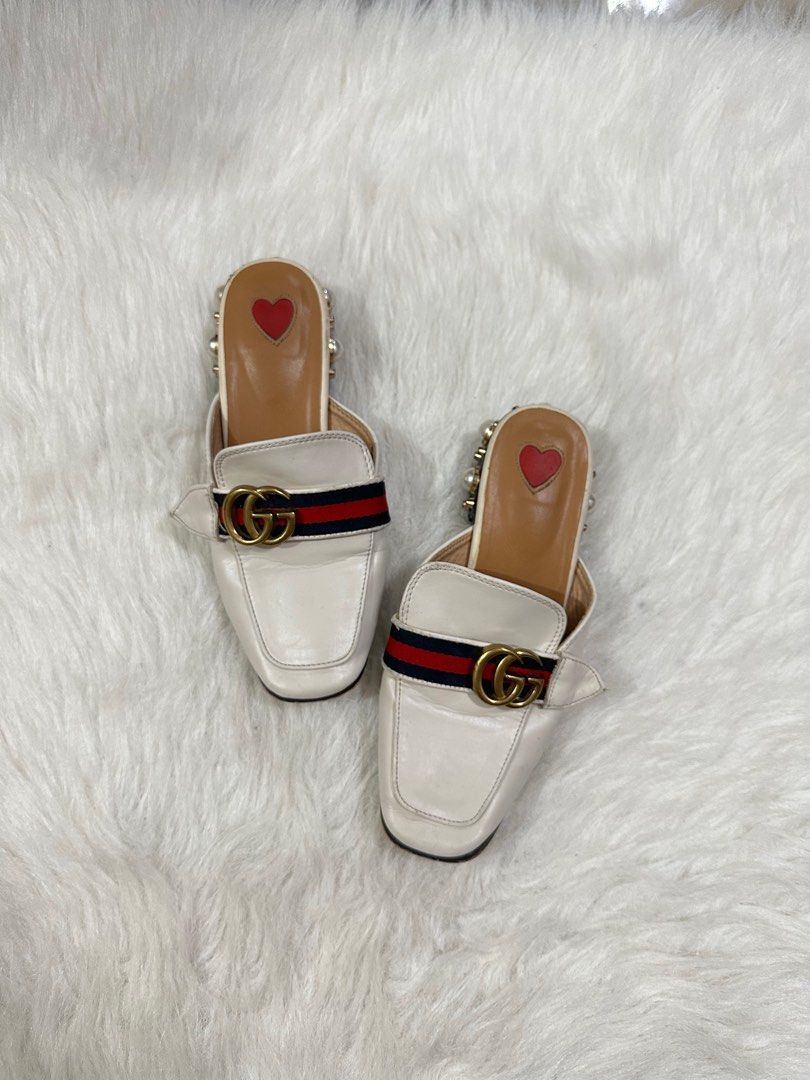 GUCCI Princetown Loafers Mules White Pearl