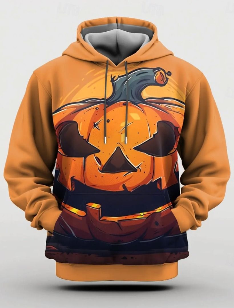 Halloween Men s Graphic Hoodie Pumpkin Prints Classic Casual 3D Pullover Holiday Going Out Hoodies Thin style Long Sleeve Hooded Carousell