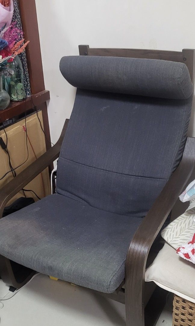 Ikea Poang rocking chair (Category: Chairs) located in Quezon City. Submitted by fabmoncloset (Listing ID 1331354133, Image 1). Description: Bought last year in Ikea to . Wooden frame in very good condition, cushion bought in "As is" section of Ikea. No defects only signs of usage. Rfs need to declutter since i stopped breastfeeding my baby..