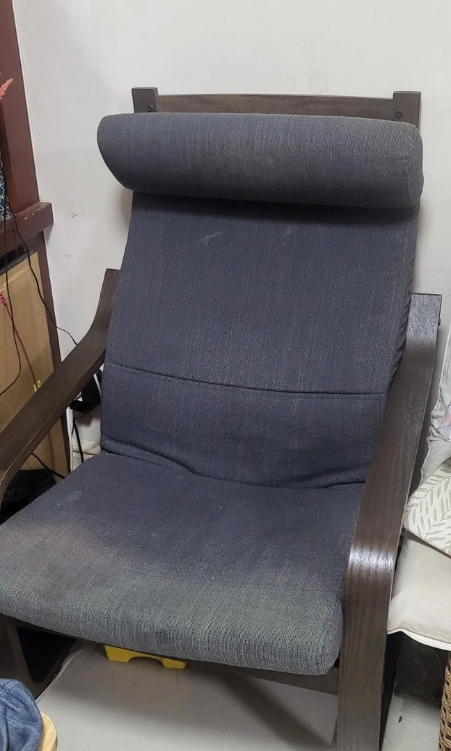Ikea Poang rocking chair (Category: Chairs) located in Quezon City. Submitted by fabmoncloset (Listing ID 1331354133, Image 2). Description: Bought last year in Ikea to . Wooden frame in very good condition, cushion bought in "As is" section of Ikea. No defects only signs of usage. Rfs need to declutter since i stopped breastfeeding my baby..