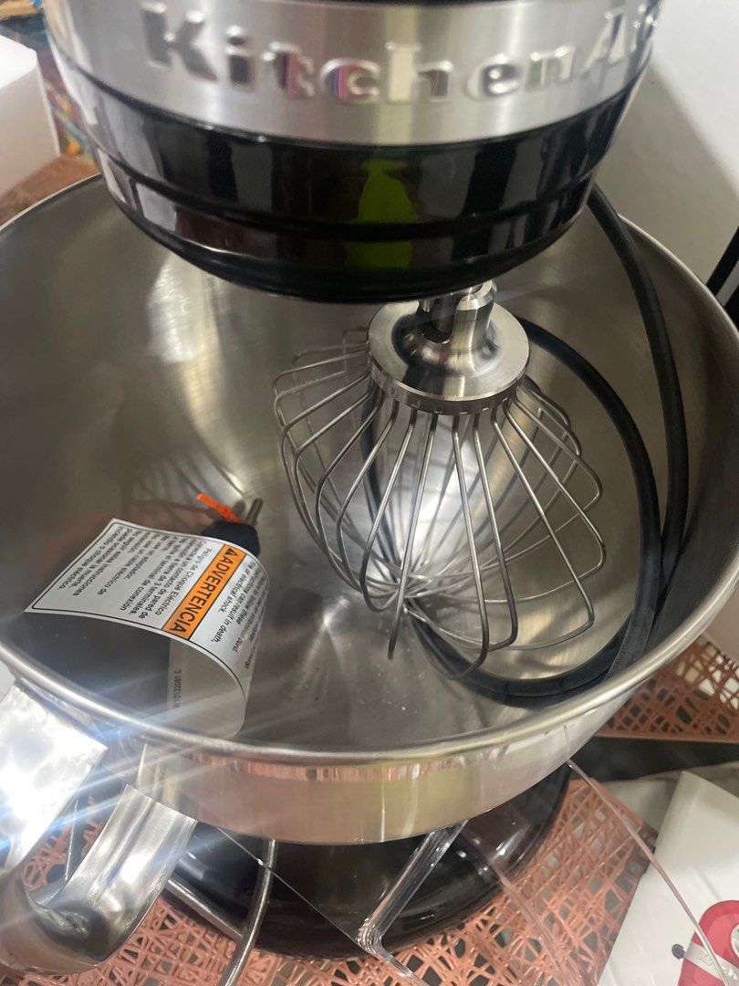 KitchenAid Mixer (Category: Cookware & Accessories) located in Las Pinas. Submitted by city_threads (Listing ID 1331393693, Image 2). Description: KitchenAid Mixer 6qt Onyx Black Brand New Purchased last 2020 (US bought) Open box for checking and for photo purposes only. Plug still sealed and unused / Voltage 110V **** Includes: Bowl-lift stand mixer 6 -quart dual-finish bowl Flat beater Powerknead spiral dough hook Professional style wire whip P