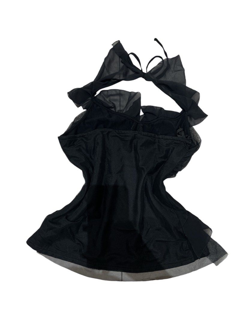 Maitresse Black Ruffle Front Blouse Halter Neck Top