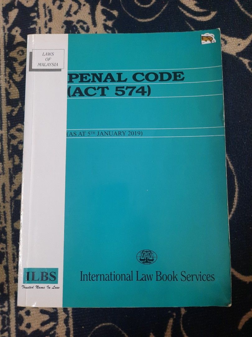 Penal Code (Category: Textbooks) located in Shah Alam. Submitted by jennelsk (Listing ID 1331246611, Image 1). Description: Condition: 8/10 (a bit of water damage but no effect to contents). as at 5th Jan 2019.