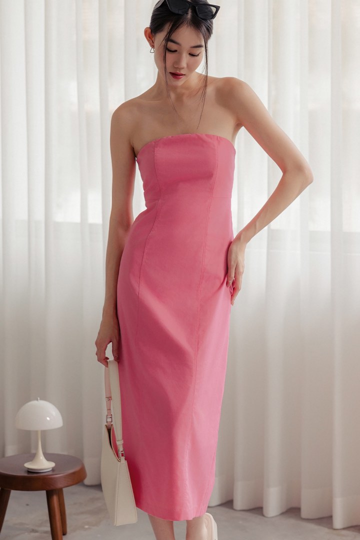 DEIA Midi Dress - light pink linen