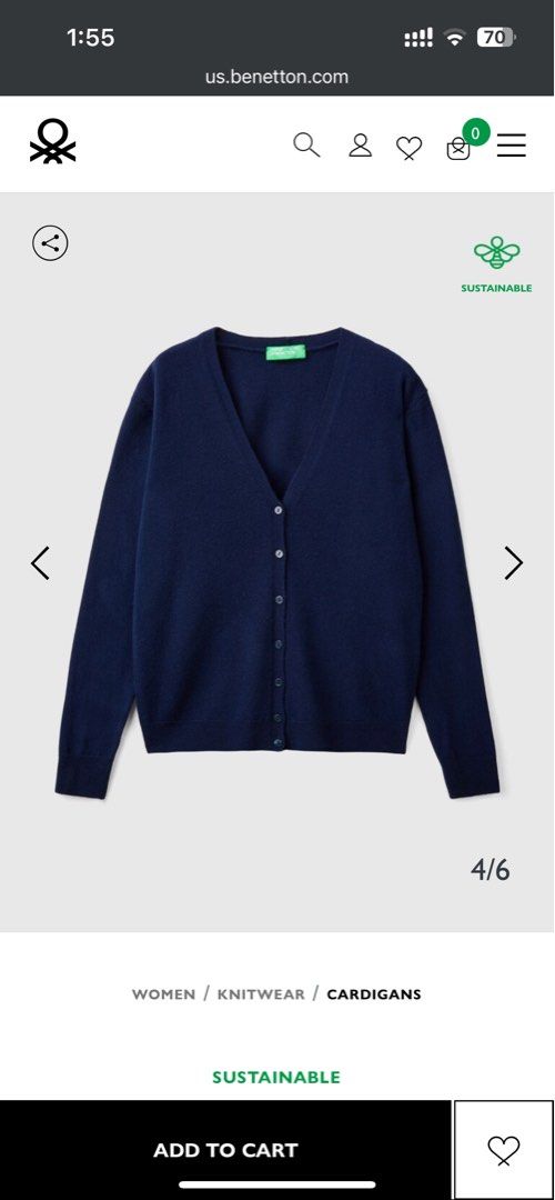 RTP 150 United Colors of Benetton DARK BLUE V NECK CARDIGAN IN PURE MERINO WOOL lovet love bonito Women s Fashion Coats Jackets and Outerwear on Carousell