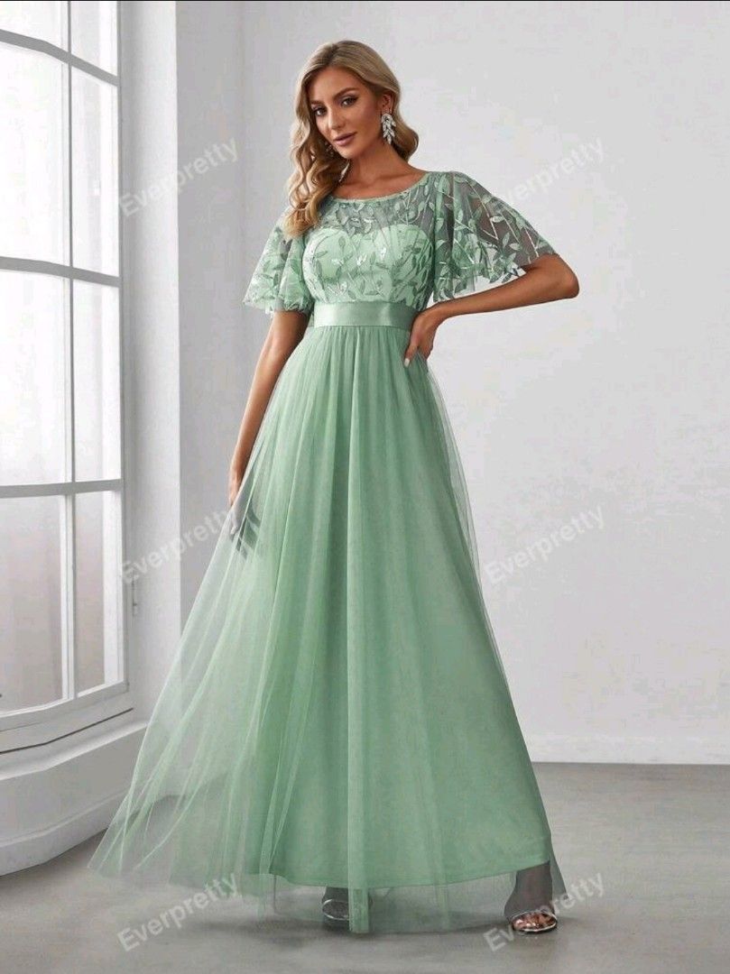Shein Elegant Gown in Sage Green, Women's Fashion, Dresses & Sets, Evening  dresses & gowns on Carousell