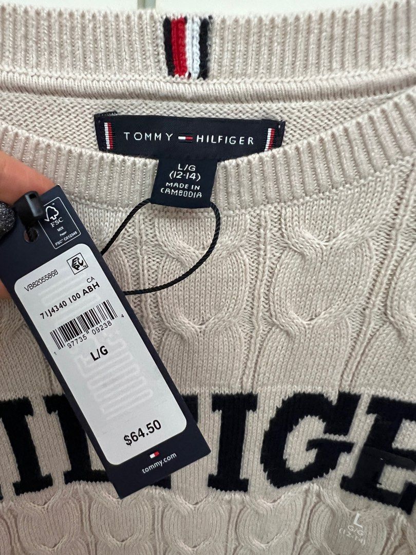 Tommy Hilfiger Boys sweater XS S 100 cotton Size L suitable for age 10 12 Beige colour
