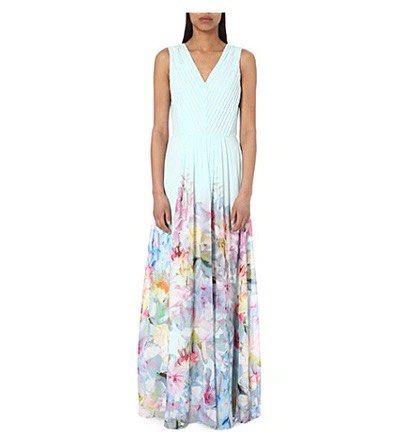 UK 8 TB1 Ted Baker Hanging Gardens mint maxi dress ball prom wedding dinner aqua turquoise blue pink multicoloured colourful bridal bride bridesmaid garden party ress small S 36 Women s Fashion Dresse...