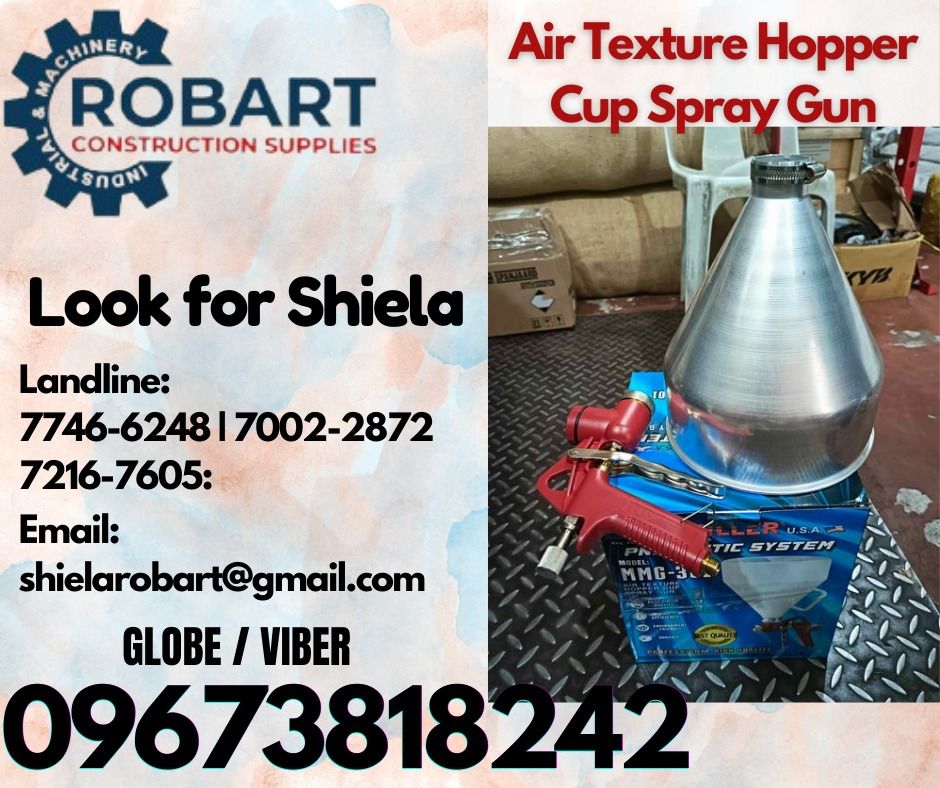 Air Texture Hopper Cup Spray Gun (Category: Construction Tools & Equipment) located in Caloocan City. Submitted by shielaroba44709 (Listing ID 1331417615, Image 1). Description: Air Texture Hopper Cup Spray Gun Model- MMG-300 (alloy) 1unit 𝑹𝑶𝑩𝑨𝑹𝑻 𝑪𝑶𝑵𝑺𝑻𝑹𝑼𝑪𝑻𝑰𝑶𝑵 𝑺𝑼𝑷𝑷𝑳𝑰𝑬𝑺 Office Address: 1405 Yuseco St. Sta Cruz Manila SEND US MESSAGE FOR INQUIRIES ‼️ ‼️ Call: 09673818242 / 09662708845 Vibr - (09673818242) Landline: (𝟩𝟩𝟦�
