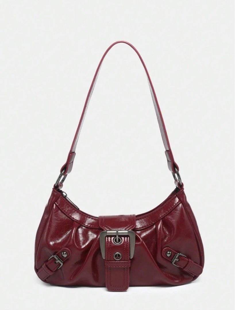 Vintage Brown Y2K Shoulder Bag with Buckle Detail