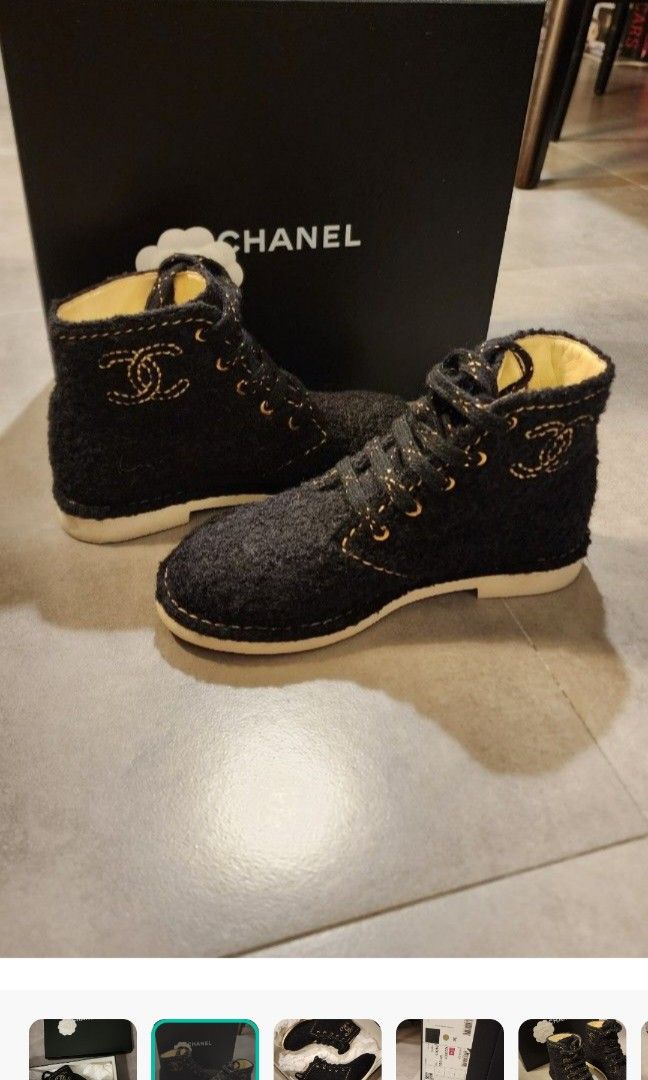 Chanel Lace up tweed boots (Category: Boots) located in Taguig. Submitted by RJR888 (Listing ID 1331441745, Image 1). Description: Bought in Chanel Shinjuku Chanel Lace up tweed boots Size 36 Complete with Box Used Twice.