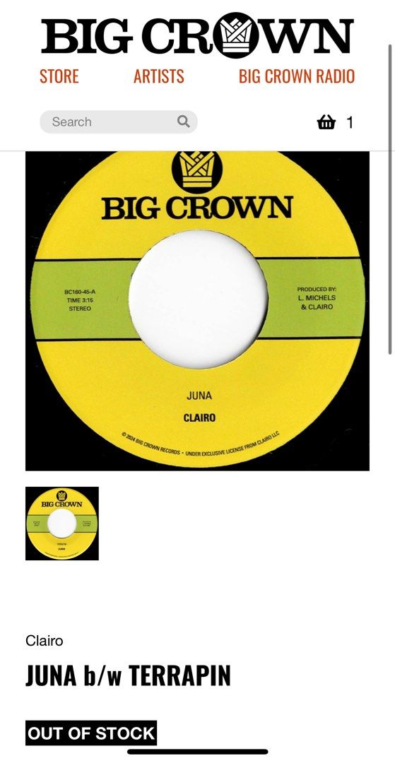 CLAIRO JUNA b/w TERRAPIN BIG CROWN レコード Juna b/w Terrapin - Big Crown Records