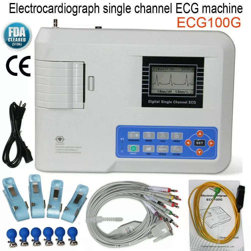 Contec ECG100G Single Channel ECG EKG Machine Printer (Category: Health Monitors & Weighing Scales) located in Marikina City. Submitted by entropymarketing (Listing ID 1331497980, Image 1). Description: Contec ECG100G Single Channel ECG-EKG MachinePrinter Brandnew Imported from USA Pre order basis ECG100G is a kind of single channel electrocardiograph, which features in printing ECG waveform by thermal printing system, prompting for "Lead off" or