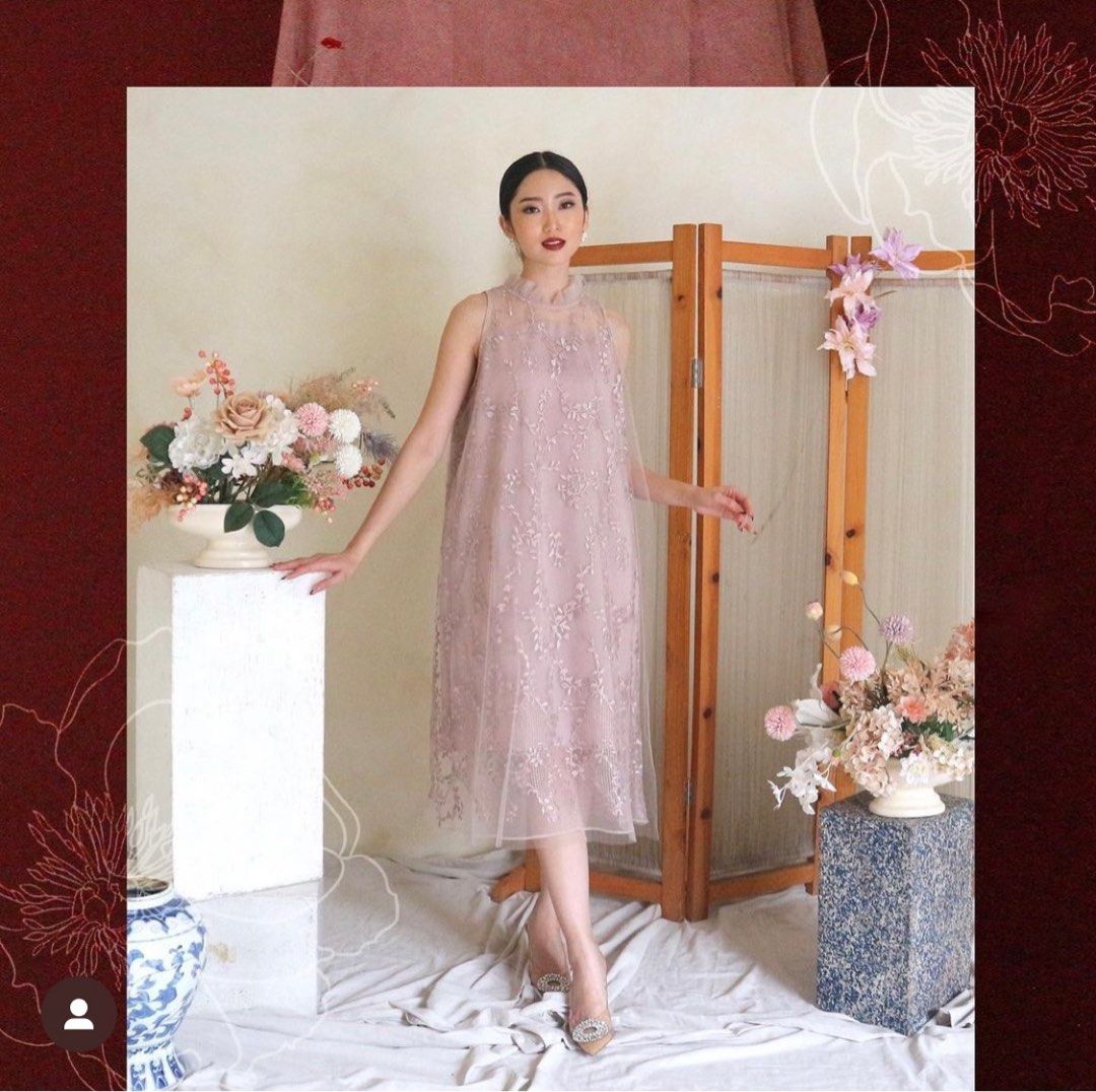 dusty pink dress singapore Crinkled Rayon Embellished Maxi Dress