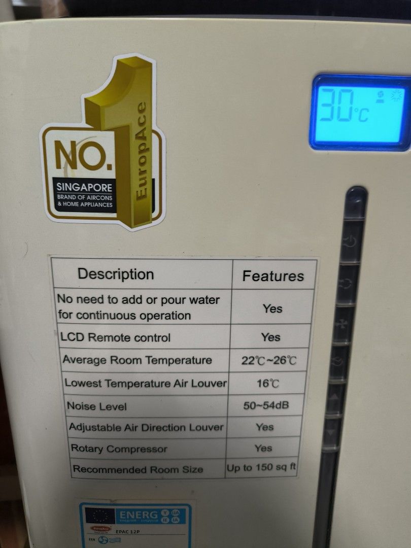 Europace EPAC 12C 12000 BTU Portable Aircon Air Con Conditioning