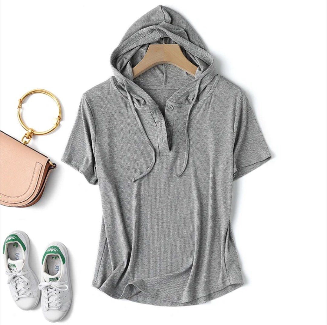 2pcs High Stretchy Hoodie Thin Short Sleeve Top Bundle Premium quality Women s Fashion Tops Other Tops on Carousell