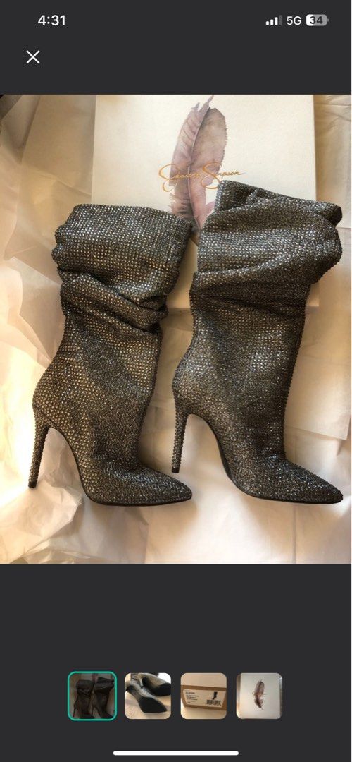 Jessica simpson silver glitter boots top
