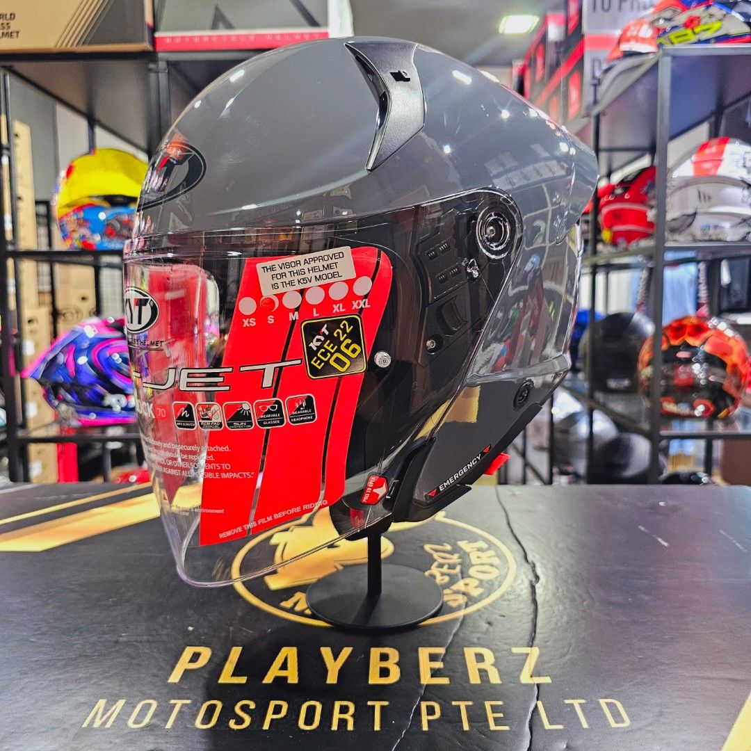 KYT TTR JET GORRILA GREY HELMET (Category: Motorcycle Apparel) located in Singapore. Submitted by playberzmotosport (Listing ID 1331544594, Image 2). Description: LATEST ARRIVAL.. 🔥🔥!! KYT TTR JET GORRILA GREY HELMET..😎👍!! 🌟PROMO @$185 🌟TRADE IN PROMO @$165..🔥🔥!! (TRADE IN ANY OF YOUR OLD USED HELMET.. 😊👍👍!!) 🌟PSB APPROVED.. ☺️👍!! 🌟EURO SPECS 🌟ECE 06 🌟BUILD IN SUN VISOR.. 😎!! 🌟REMOVABLE AND WASHABLE INNER PADDING 🌟BLUETOOTH SPE