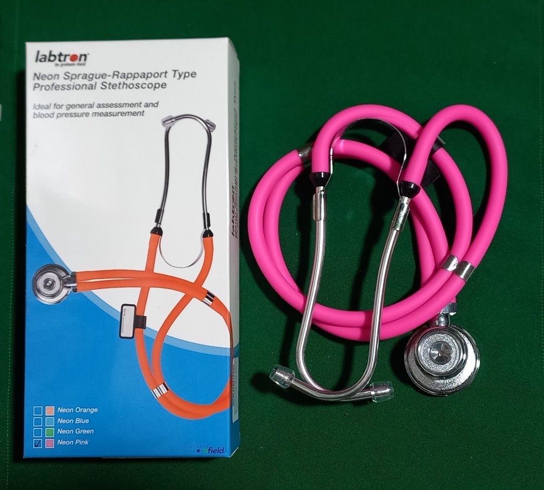 Labtron US quality Sprague Rappsport Stethoscope (Category: Health Monitors & Weighing Scales) located in Marikina City. Submitted by entropymarketing (Listing ID 1298488743, Image 1). Description: Labtron by Graham field Neon Sprague Rappaport Type Professional Stethoscope Imported from USA Brandnew Ideal for General assessment and bloid pressure .easurement With accessories included Other colors available Burgundy Blue Neon pink Neon blue Lavan