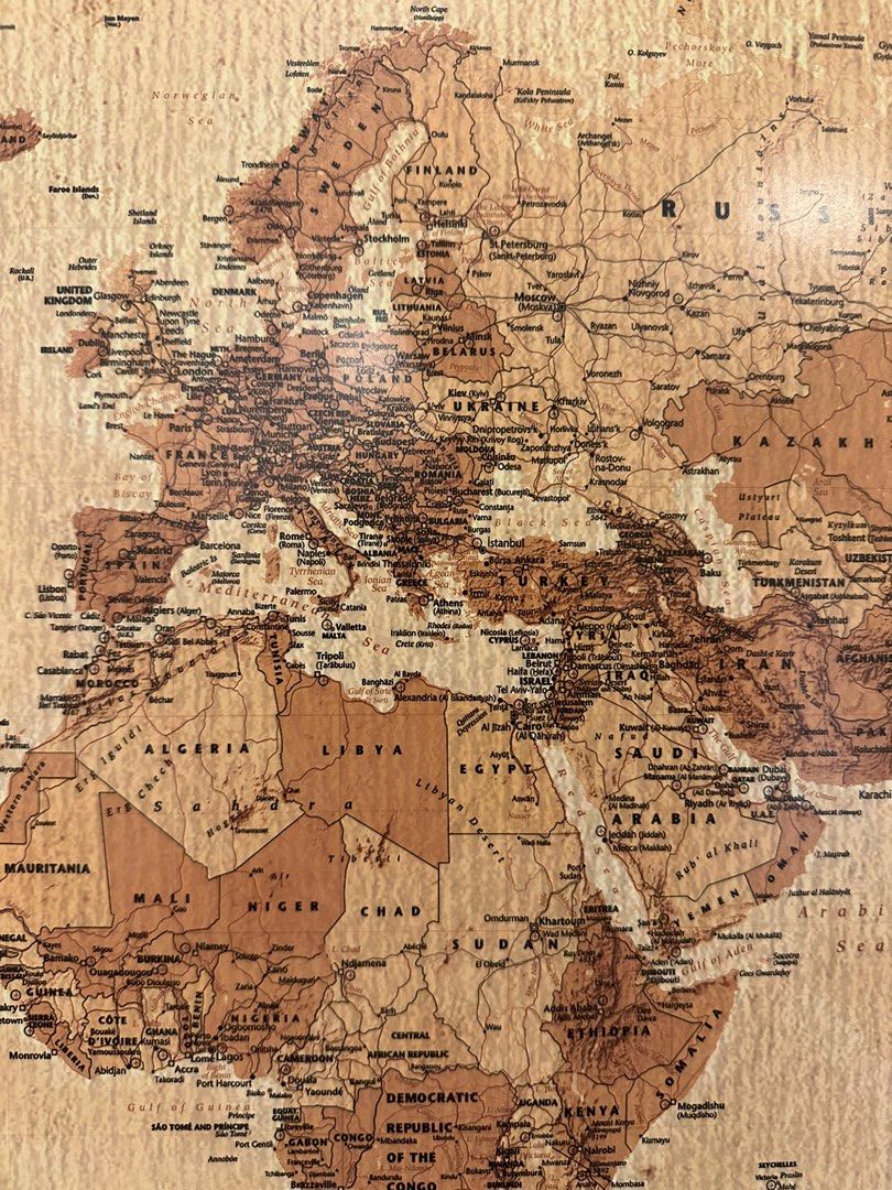 Affiche Carte Du Monde Style Vintage - Grand Format 61x91,5 Cm - Décoration Murale Salon Bureau