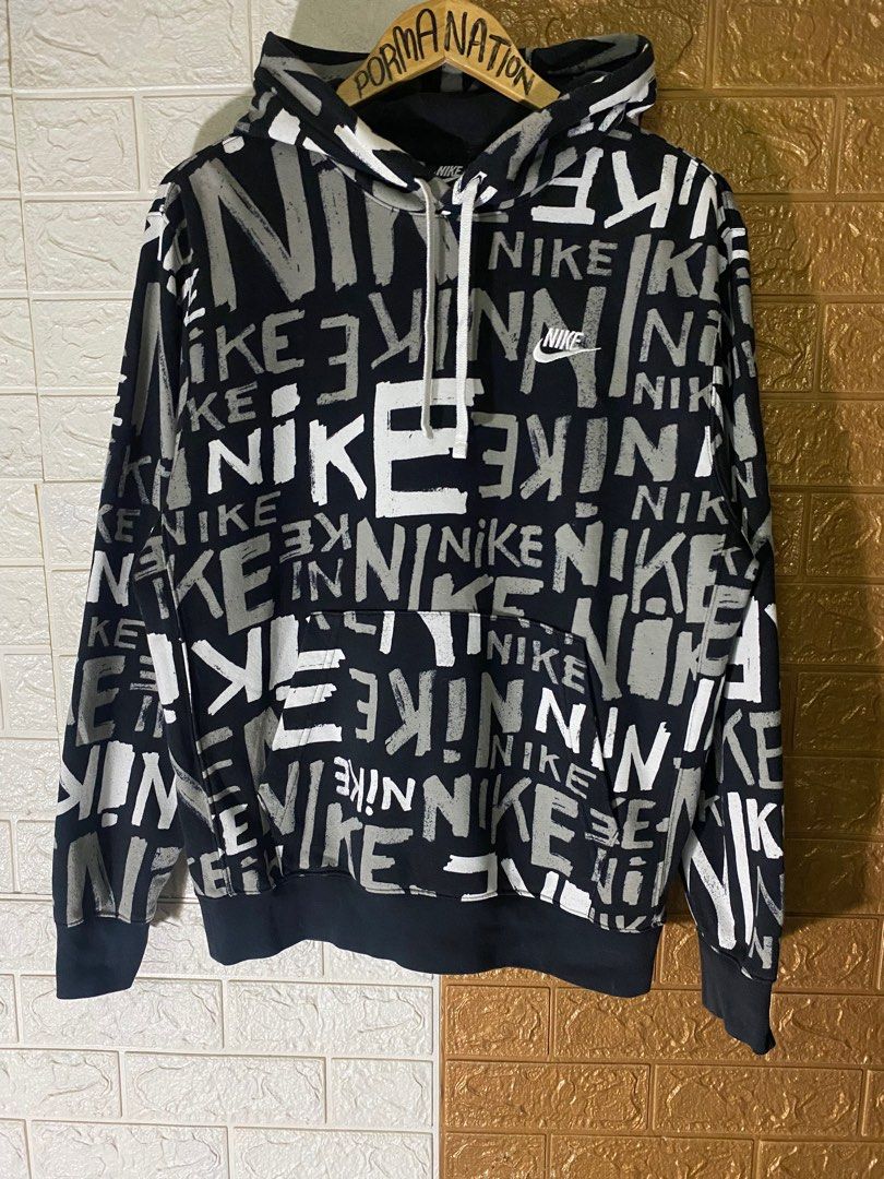 nike all over print hoodie grey