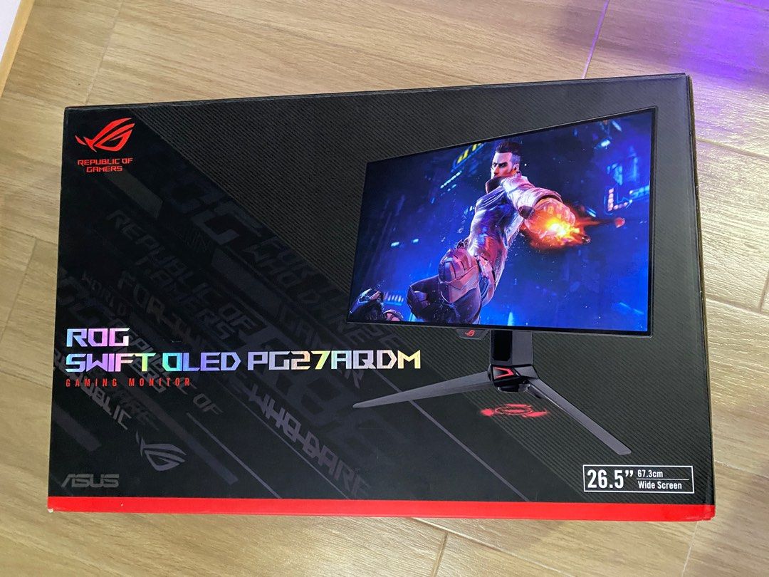ROG SWIFT OLED PG27AQDM (Category: Monitor Screens) located in Quezon City. Submitted by ItsSeventy (Listing ID 1331446159, Image 1). Description: Unli test No issue No stuck pixel No burn in Only pickup Complete accessories, box, pouch, Pristine condition. DOP: 10/16/23 .