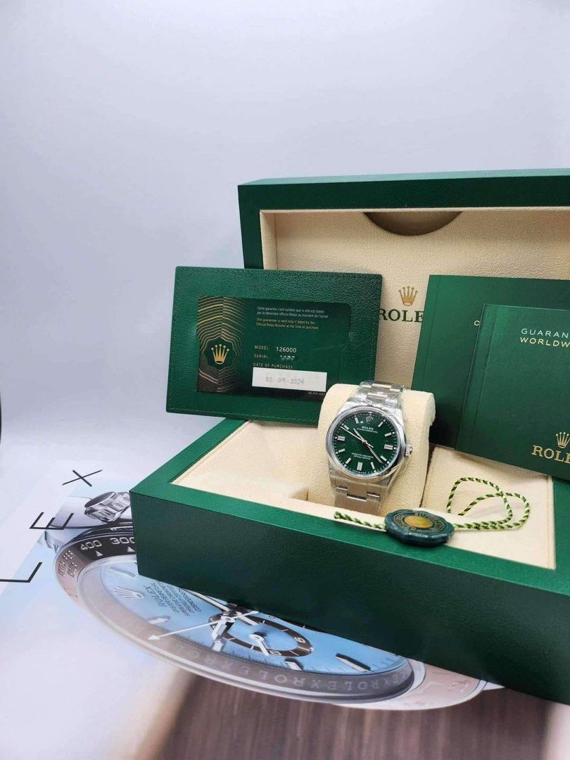 ROLEX OP 36MM (Category: Luxury Watches) located in Manila. Submitted by bagislifeshop (Listing ID 1331506258, Image 1). Description: ☑️Available in Manila ✅REFERENCE 126000 YEAR 2024 (BRANDNEW) SOLID GREEN DIAL DOMED BEZEL OYSTER BRACELET CALIBER 3230 AUTOMATIC MOVEMENT SAPPHIRE CRYSTAL GLASS COMPLETE SET CONDITION /10 ✅INCLUSIONS: ROLEX BOX ROLEX CERTIFICATE ROLEX BOOKLETS ROLEX GREEN TAG ROLEX CATALOGUE ROLEX SERVICE POUCH ROLEX PAPER BAG ACRY