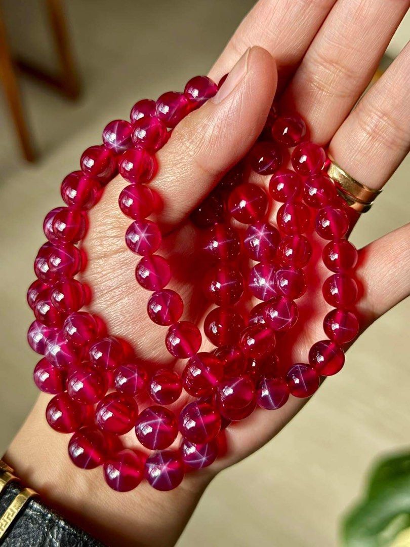 Star Rubies (Category: Bracelets) located in Baguio. Submitted by asna_taku (Listing ID 1331498737, Image 2). Description: Star Rubies 😍 #rarecollection A ruby is considered a Star Ruby when a three-point or six-point asterism, or star if you will, appears within the stone. This star is created when tiny fibers of rutile, also known as “silk,” have light reflected off of them in such a way that a star shape is formed. Star rubies are cut into ca