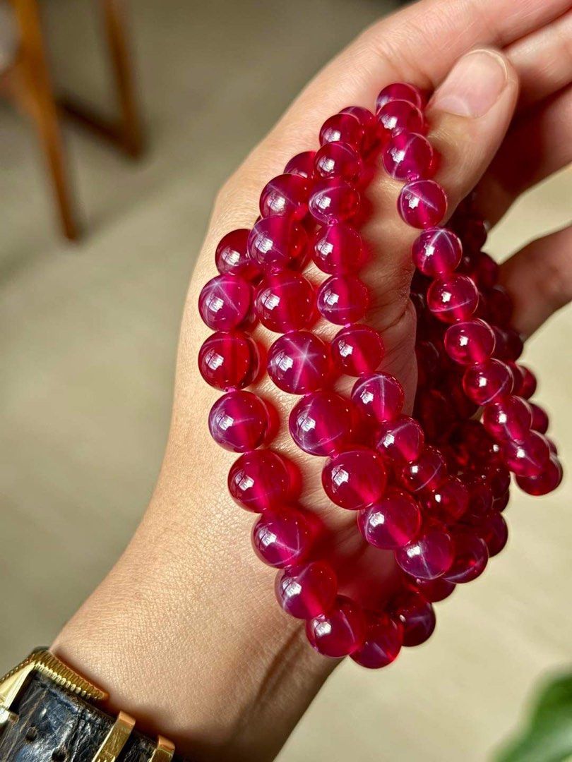 Star Rubies (Category: Bracelets) located in Baguio. Submitted by asna_taku (Listing ID 1331498737, Image 1). Description: Star Rubies 😍 #rarecollection A ruby is considered a Star Ruby when a three-point or six-point asterism, or star if you will, appears within the stone. This star is created when tiny fibers of rutile, also known as “silk,” have light reflected off of them in such a way that a star shape is formed. Star rubies are cut into ca