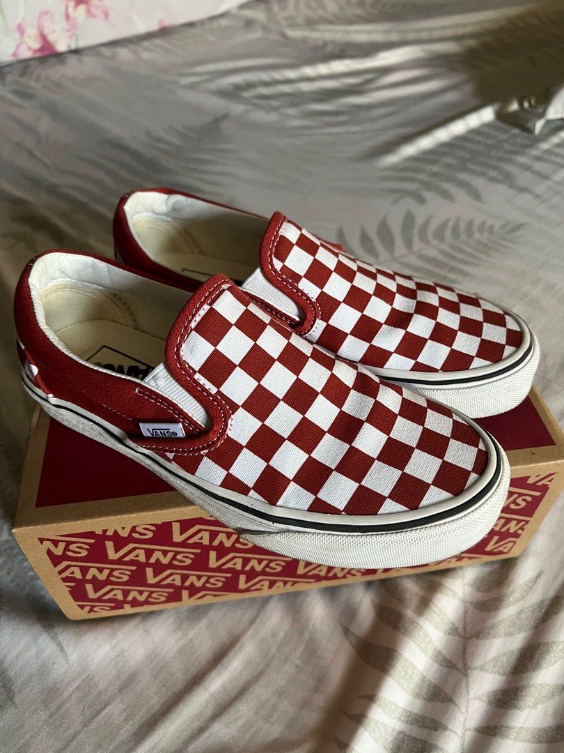 VANS Classic Slip on Red Checkered Sneakers Women s Fashion Footwear Sneakers on Carousell