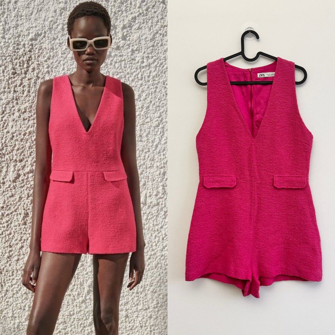 ZARA Short Textured Weave Jumpsuit