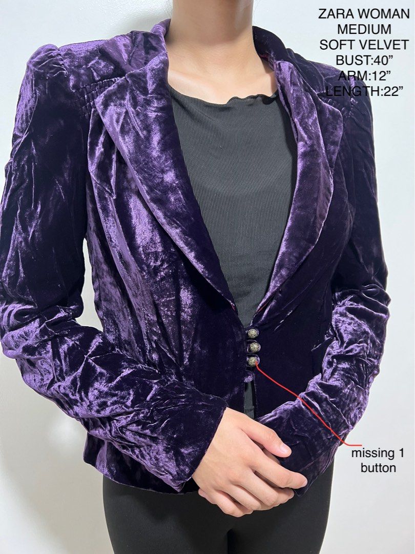 ZARA Woman Glam Purple Velvet Blazer Women s Fashion Coats Jackets and Outerwear on Carousell