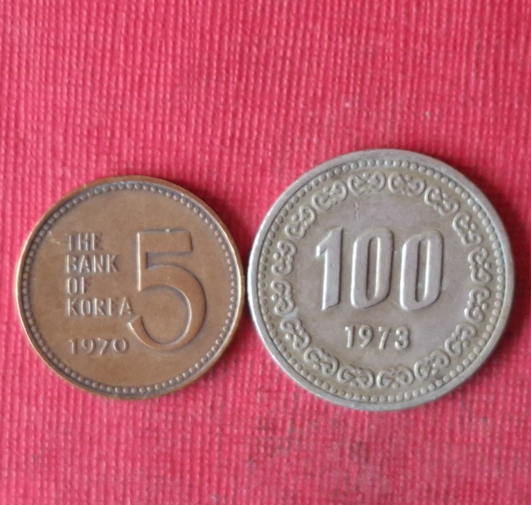 45韓國1970.73年（5.100)韓幣（2枚合拍，保真，品相良好）。, 書籍、休閒與玩具, 收藏、紀念品, 錢幣、紙鈔在旋轉拍賣