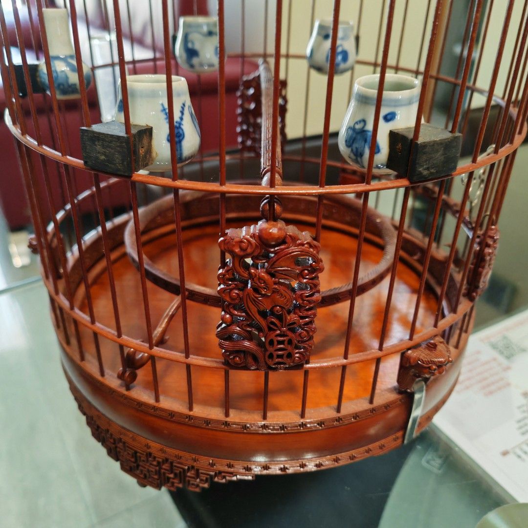 名家周興齊手工全雕花48枝雙思籠雀籠, 玩具收藏品, 紀念品及古董, 復古