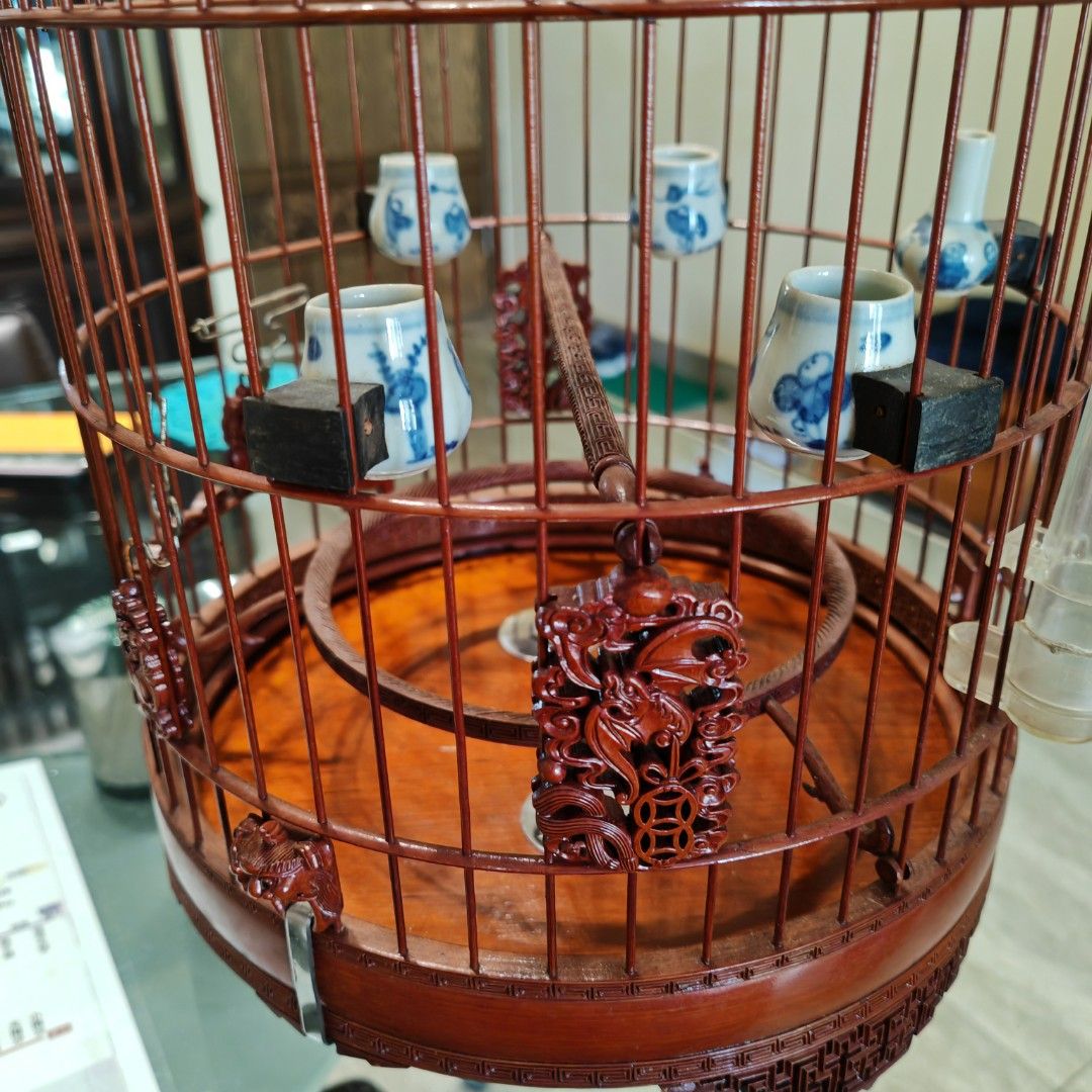 名家周興齊手工全雕花48枝雙思籠雀籠, 玩具收藏品, 紀念品及古董, 復古