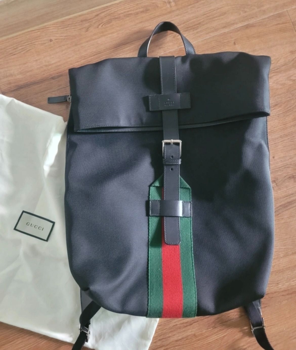 Gucci Techno Canvas Web Fold Over Backpack 337075 Black unisex AUTHENTIC Luxury Bags Wallets on Carousell