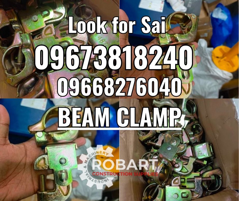 Beam Clamp (Category: Construction Tools & Equipment) located in Manila. Submitted by sairobart375609 (Listing ID 1331607781, Image 1). Description: Beam Clamp Size: 1-1/2" Swivel Type ROBART CONSTRUCTION SUPPLIES For inquiries: For FAST TRANSACTION: Sai Robart - 09673818240 / 09662708706 Vbr: Robart Sai - 09673818240 sairobart3@gmail. com Office Address: 1405 Yuseco St. Sta. Cruz Manila 7746-6248, 7216-7605 ,7002-2872, 8-6363005 09351427044 0960