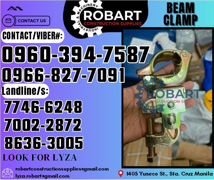 Beam Clamp Swivel Type (Category: Construction Tools & Equipment) located in Manila. Submitted by lyzarobart1999 (Listing ID 1331576651, Image 1). Description: Beam Clamp Size: 1 1/2 Swivel Type 𝑹𝑶𝑩𝑨𝑹𝑻 𝑪𝑶𝑵𝑺𝑻𝑹𝑼𝑪𝑻𝑰𝑶𝑵 𝑺𝑼𝑷𝑷𝑳𝑰𝑬𝑺 𝒪𝒻𝒻𝒾𝒸𝑒 𝒜𝒹𝒹𝓇𝑒𝓈𝓈: 𝟣𝟦𝟢𝟧 𝒴𝓊𝓈𝑒𝒸𝑜 𝒮𝓉. 𝒮𝓉𝒶 𝒞𝓇𝓊𝓏 𝑀𝒶𝓃𝒾𝓁𝒶 ꜱᴇɴᴅ ᴜꜱ ᴍᴇꜱꜱᴀɢᴇ ꜰᴏʀ ɪɴQᴜɪʀɪᴇꜱ ‼️ ‼️ ɢʟᴏʙᴇ: (0966-827-7091) ꜱᴍʀᴛ - (0960-394-7587) ᴠɪʙʀ - (0960-394-7587) ʟᴀɴᴅʟɪɴᴇ: