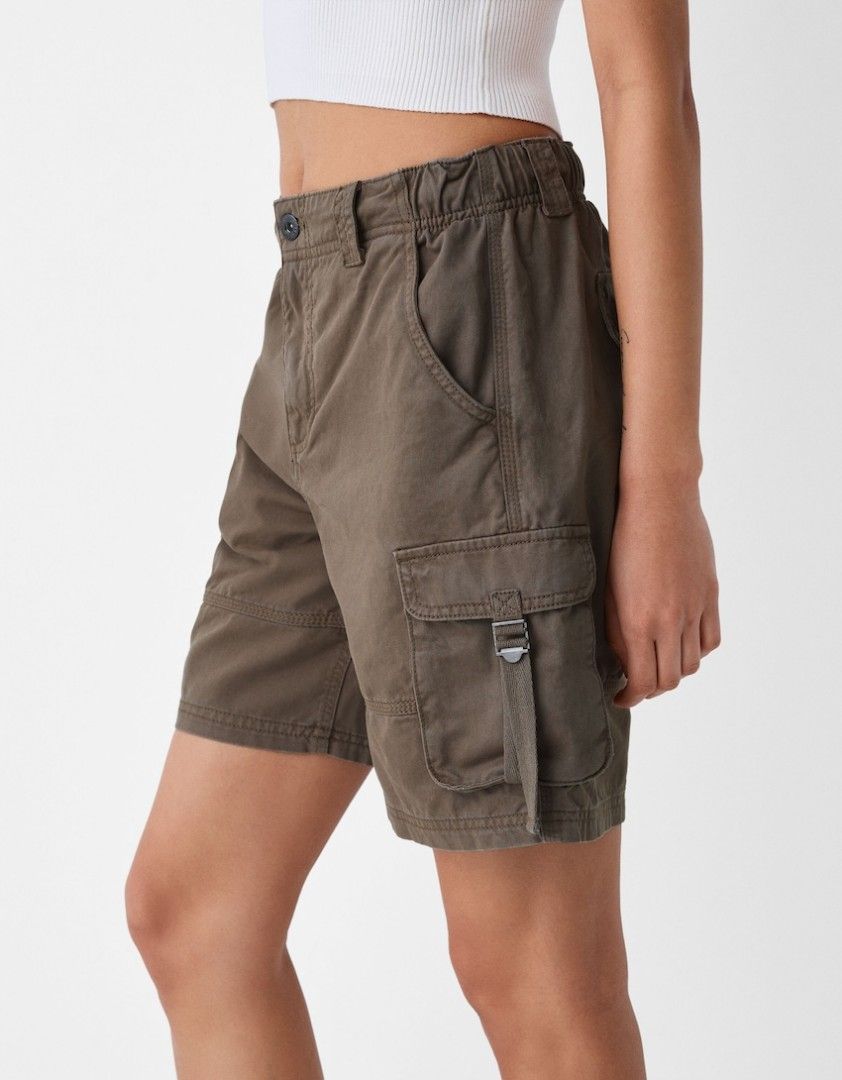 Bershka Cargo Bermuda Shorts With Strap not zara pull&bear, Fesyen