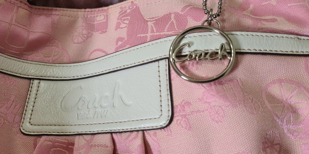 Coach Pink Canvas Leather Trim Horse Carriage Double Handles Tote