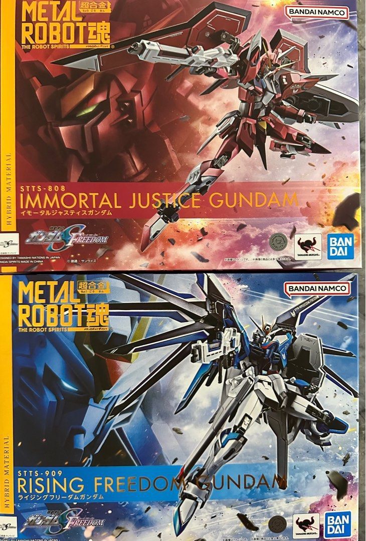 Gundam seed METAL ROBOT SPIRITS <SIDE MS> Rising Freedom : immortal justice Gundam (Category: Gundam Model Kits) located in Singapore. Submitted by shinn_authentic_collectibles (Listing ID 1329453712, Image 3). Description: Brand new authentic Rising freedom - $230 Immortal justice - $200 Take two for $400 clearance Self collect Tiong Bahru Q express add $5 Can top up $3 for a transparent stand that come with the a extra extender to display the s