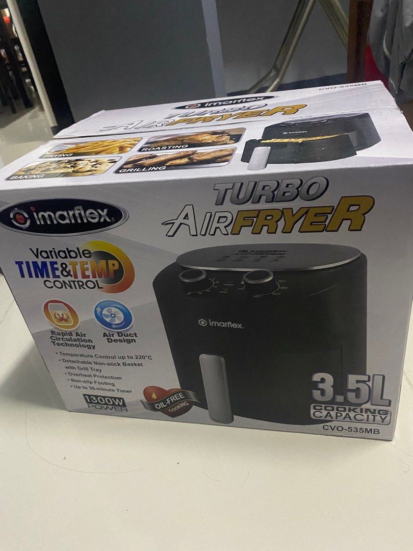 Imarflex Air Fryer New (Category: Fryers) located in Quezon City. Submitted by jasmincab (Listing ID 1331653695, Image 2). Description: Bigay samin new 3498 ang original price Rsf- meron na kaming airfryer. Wala kaming paglalagyan po.