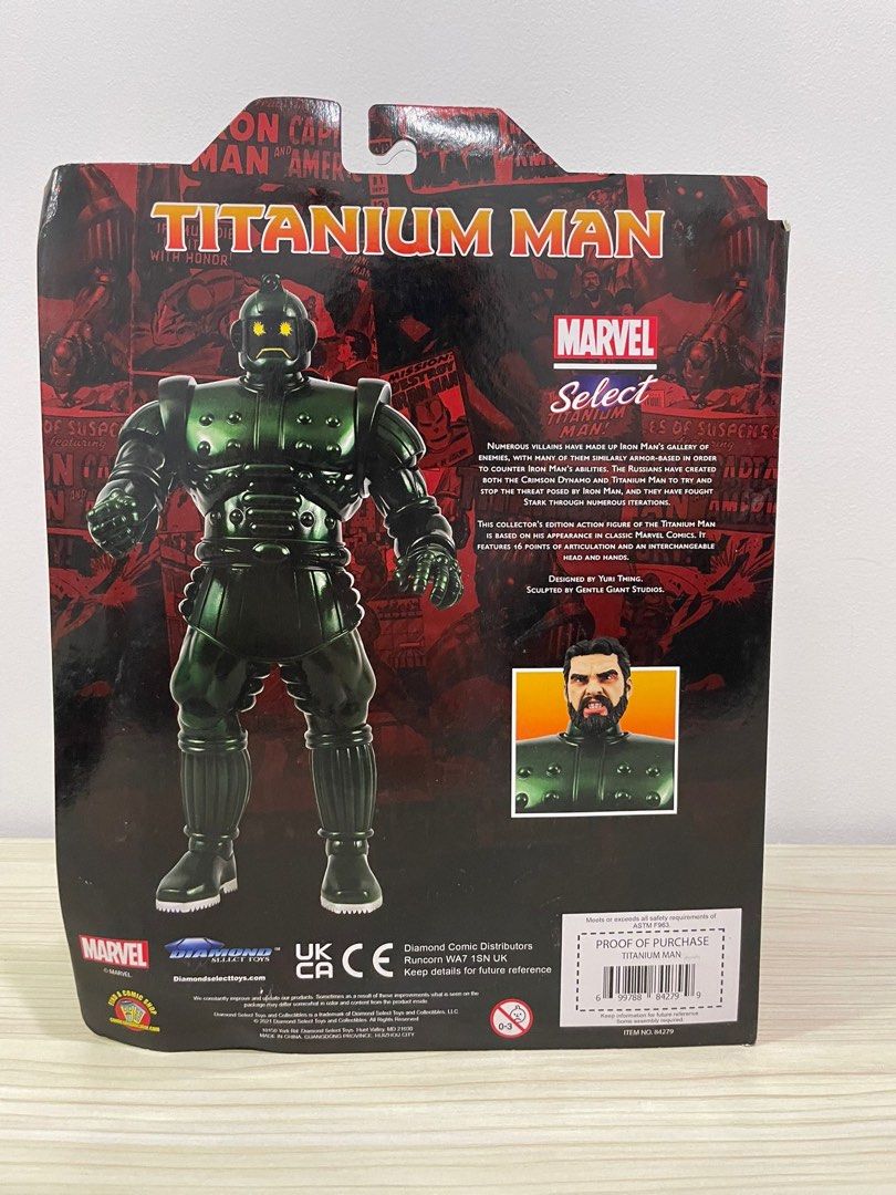 Marvel Select Titanium Man (Category: Toy Figures) located in Singapore. Submitted by cotangent (Listing ID 1331619621, Image 1). Description: Brand new sealed Note the creased corners that came with it when i purchased Ang Mo Kio ( weekday afternoon) / Tampines (evening).