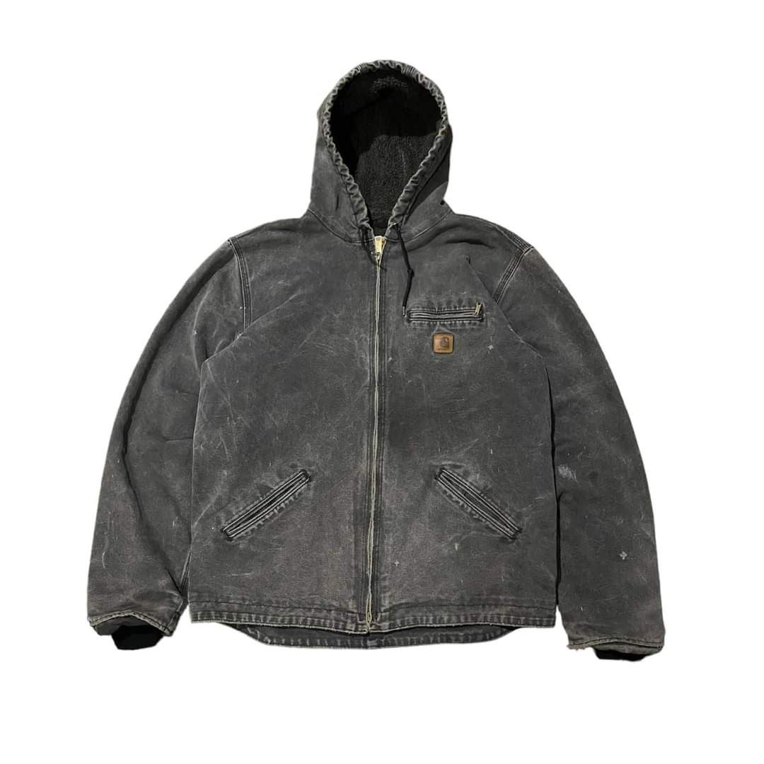Men s Carhartt J141 Detroit Faded Black Sherpa Lined Hooded Jacket L Tall Men s Fashion Coats Jackets and Outerwear on Carousell