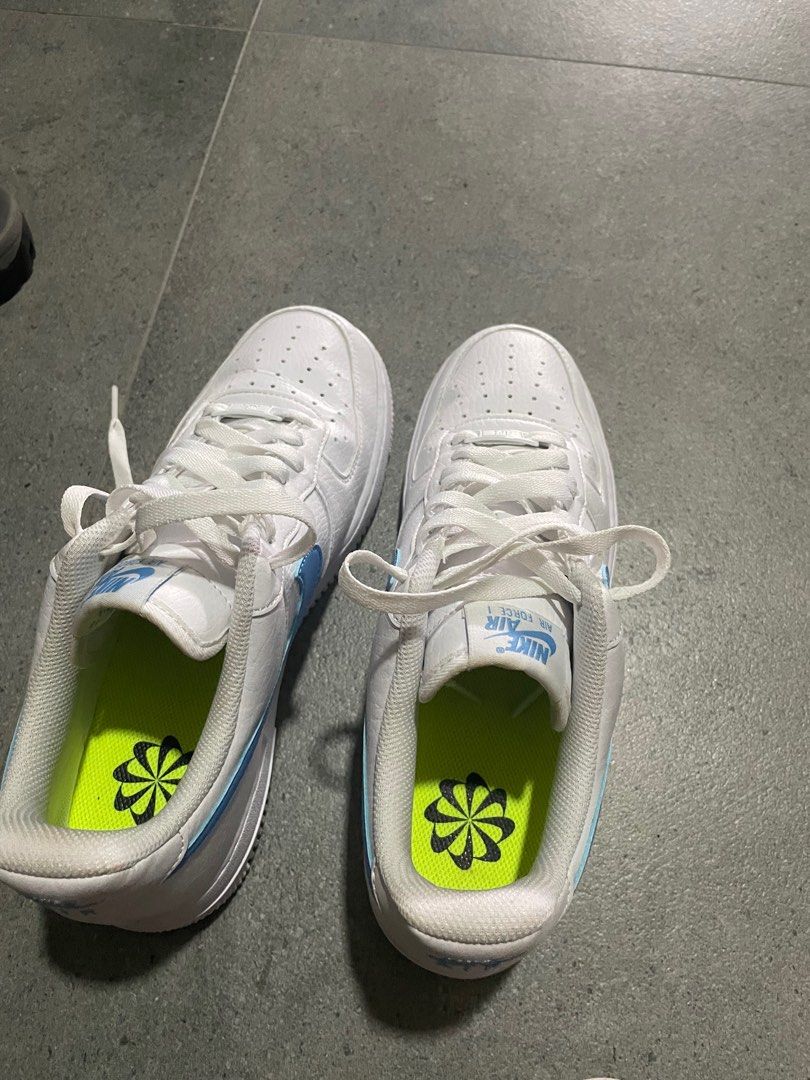 white air force with blue check