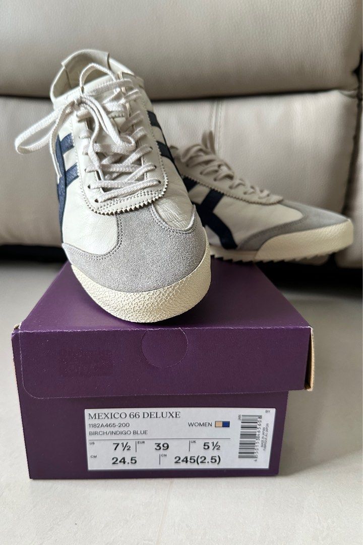 Onitsuka Tiger Mexico 66 Deluxe Nippon Made (Category: Sneakers) located in Singapore. Submitted by jaceelyn (Listing ID 1331623393, Image 1). Description: EUR39/US7.5/UK5.5 Bought from Japan in Sep 2024, with box and receipt (as proof of authenticity) Popular indigo blue design! Worn once, like new, condition as seen in pictures. All tags are in boxes. .