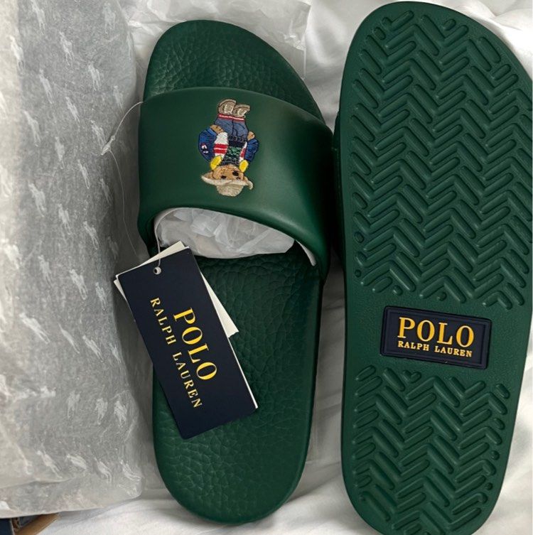 Polo Ralph Lauren Green Bear Slides, Men's Fashion, Footwear - Main Image