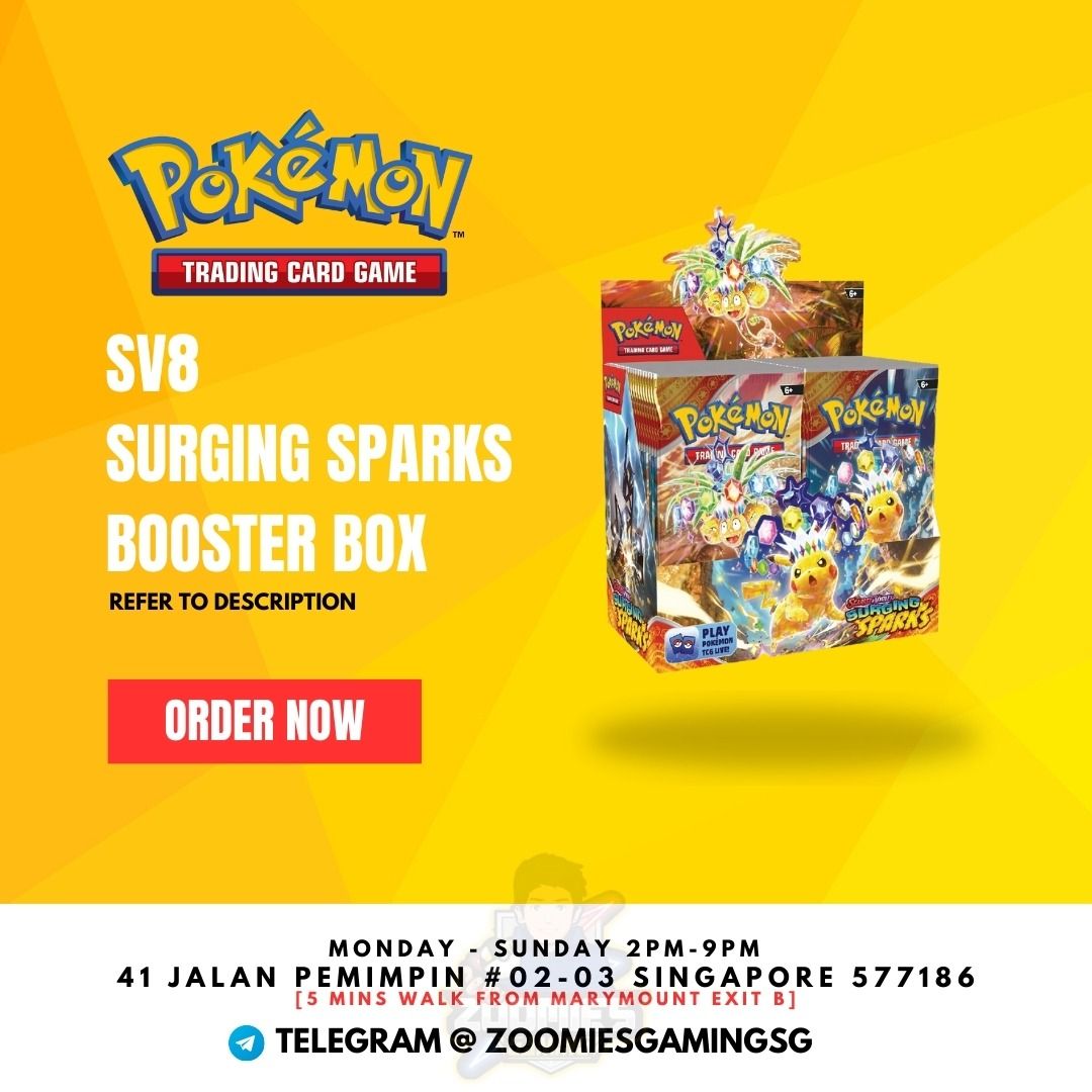 Ready stock]Pokemon TCG SV8 Surging Sparks Booster Box Sleeve Booster 3  packs blister, Hobbies & Toys, Toys & Games on Carousell