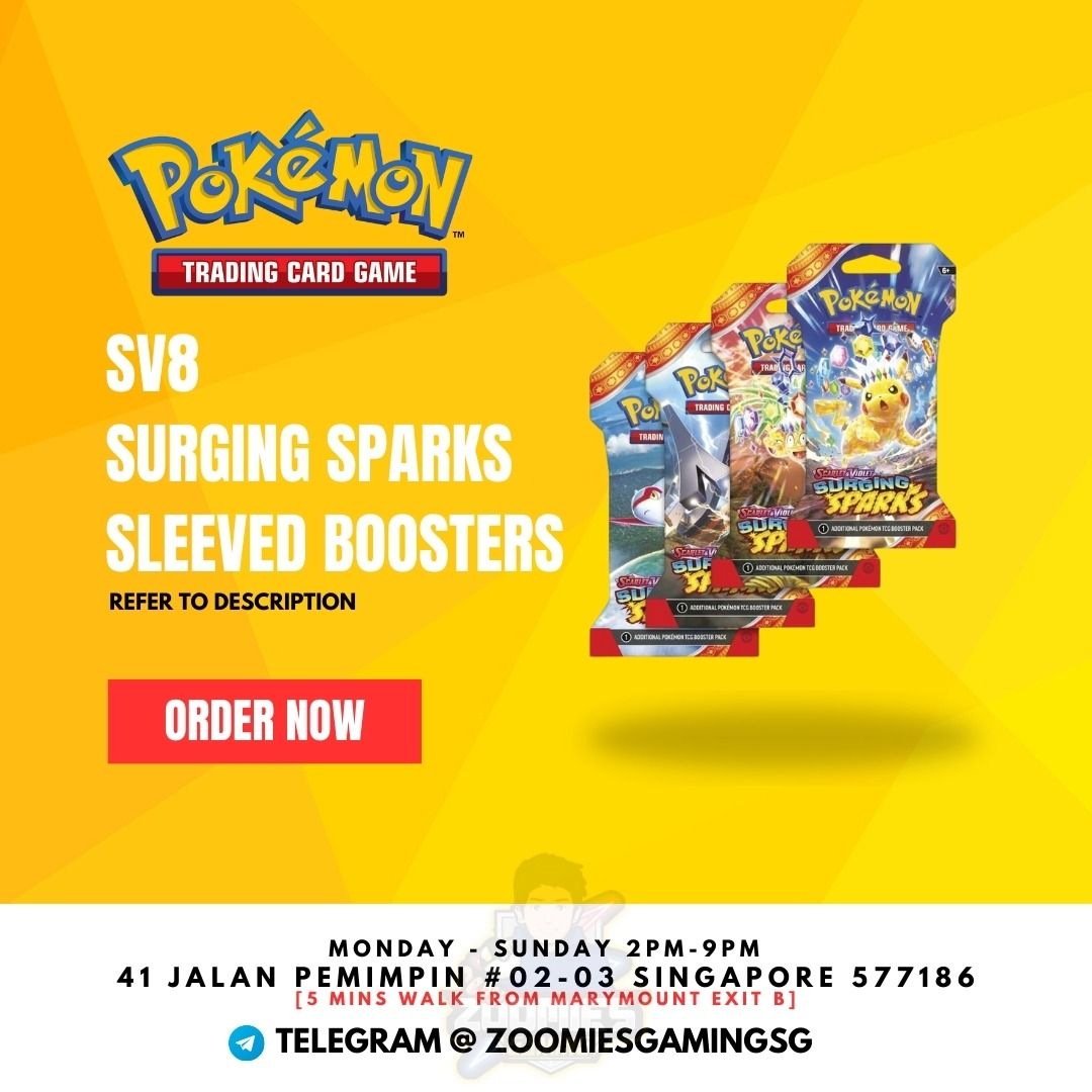 Ready stock]Pokemon TCG SV8 Surging Sparks Booster Box Sleeve Booster 3  packs blister, Hobbies & Toys, Toys & Games on Carousell