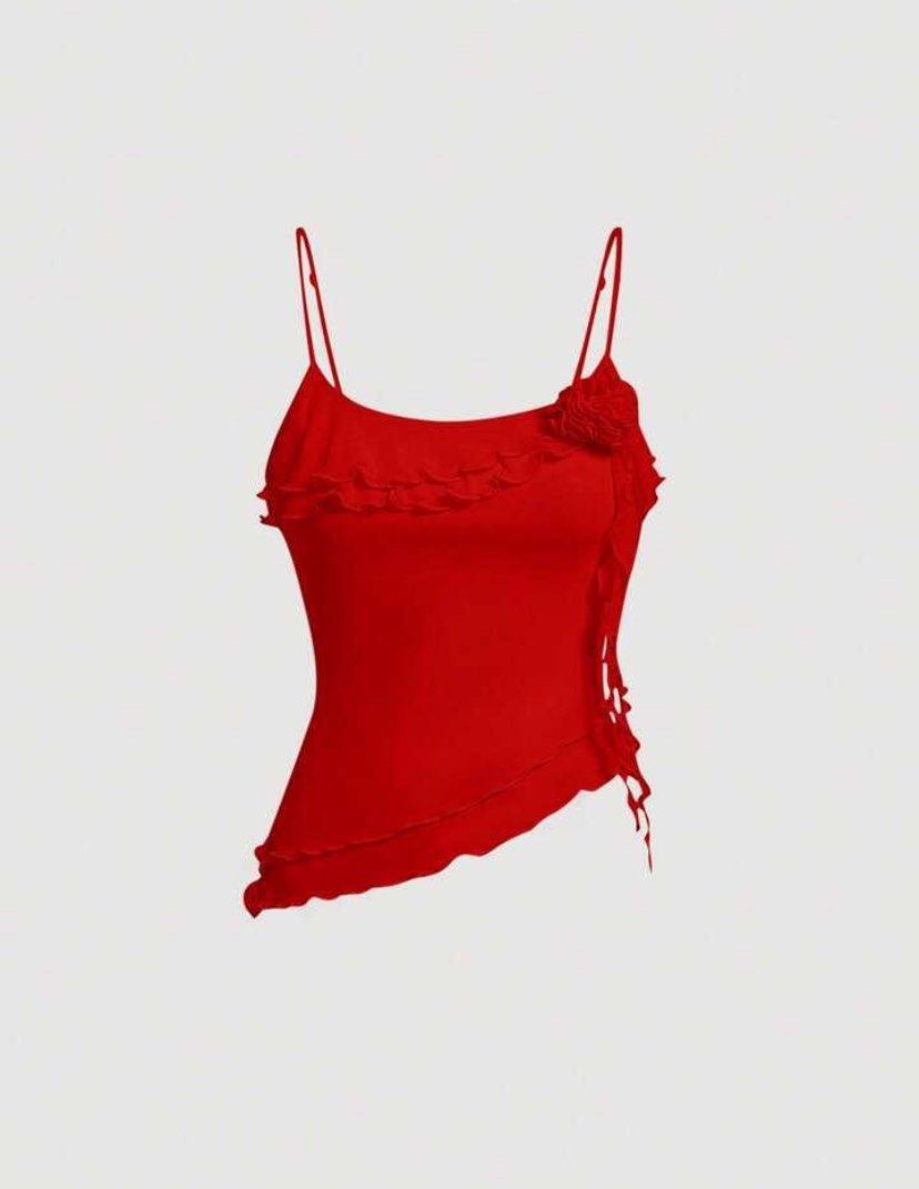SHEIN Red Lettuce Top Sleeveless (Category: Sleeveless) located in Manila. Submitted by de.clutterthings (Listing ID 1331562960, Image 1). Description: Red Lettuce Top Sleeveless Fitted - xs to s - stretchable material - only used once at a party - for reference: i’m 5’0 .